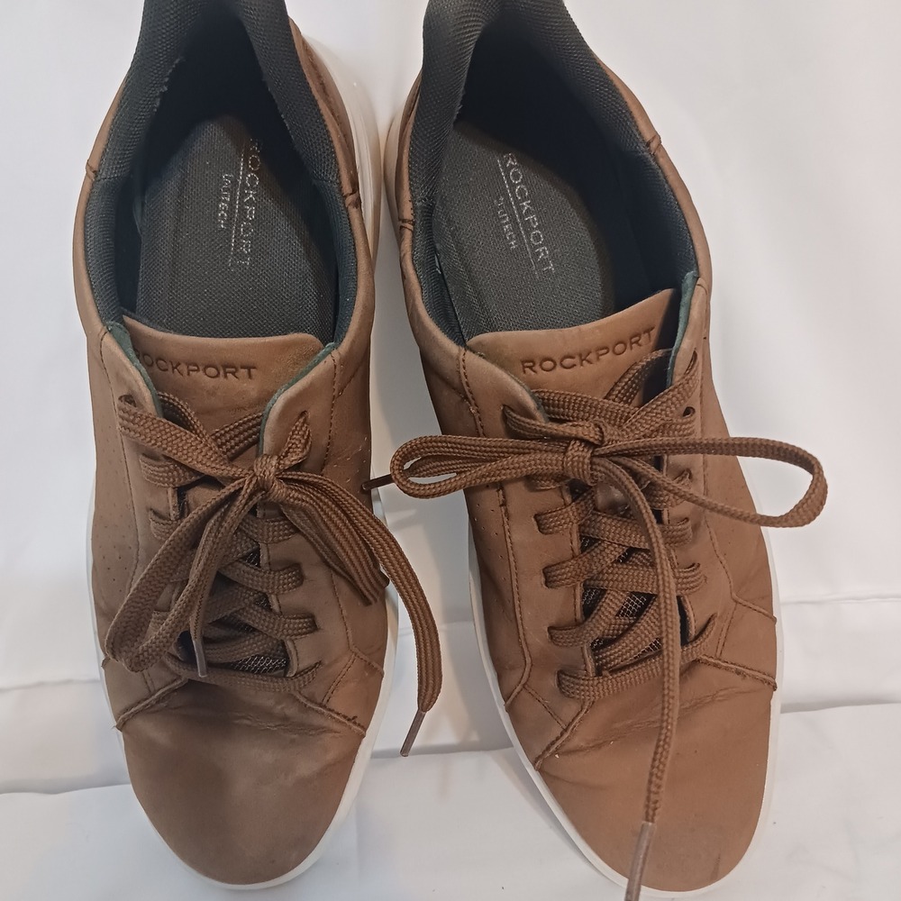 Rockport Sneakers Mens 10.5 Brown Excellent TruTech Leather Low Top Casual Shoes